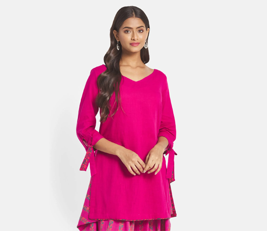 Pink Cotton Slim Fit Kurta