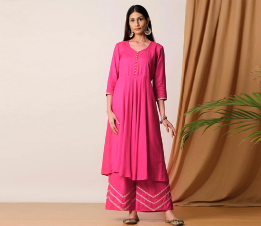 Rani Pink Flare Kurta And Palazzo