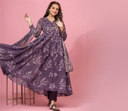 Wine Floral Anarkali