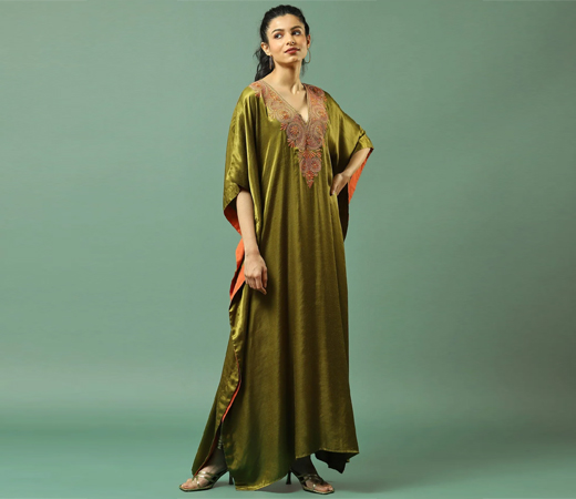 Olive Green Embroidered Kaftan