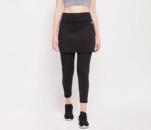 Snug-Fit High Rise Active Skirt with Attached Tights in Black
