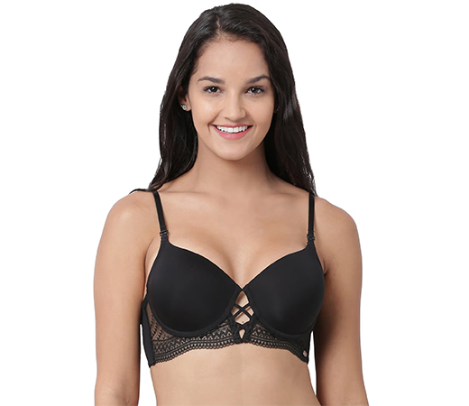 F040 Padded, Wired & Long Line Lift T-Shirt Bra - Black