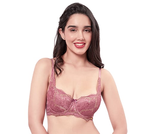 Solid Padded Wired Demi Coverage Balconette Bra Purple