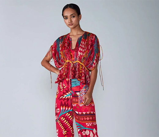 Micro Pleated Kaftan Blouse & Trousers (Set of 2)