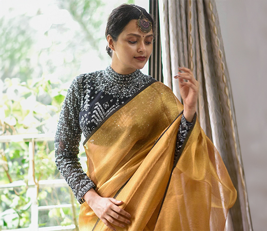 Women Black Sequins Polyester Saree Blouse