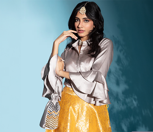 Dreamy Drapes Silver Ruffled Sleeves Shirt GGTOP10