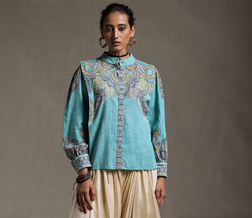 Mint Blue Paisley Shirt