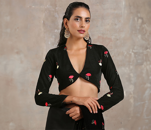 Black Velvet Embroidered Blouse