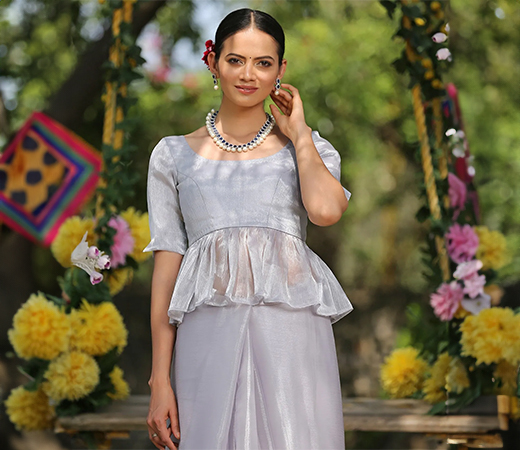 Blouse - Silver Ice Peplum Short Sleeve