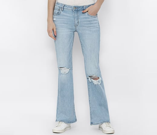 Women Blue Next Level Ripped Low Rise Flare Jean