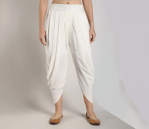 White Solid Polycrepe Dhoti Pant