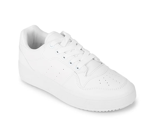 White PU Lace-Up Sneakers