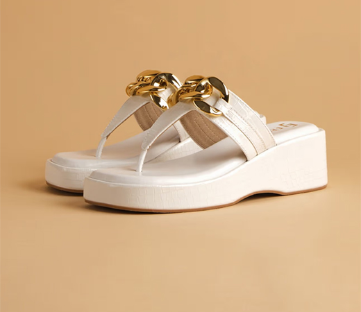 Embellished White Greta Wedges