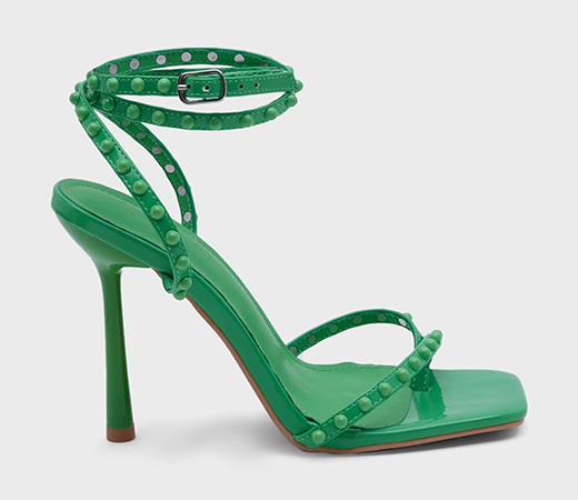 René Green Square Toe Studded Strap Stiletto Tie Up Heel