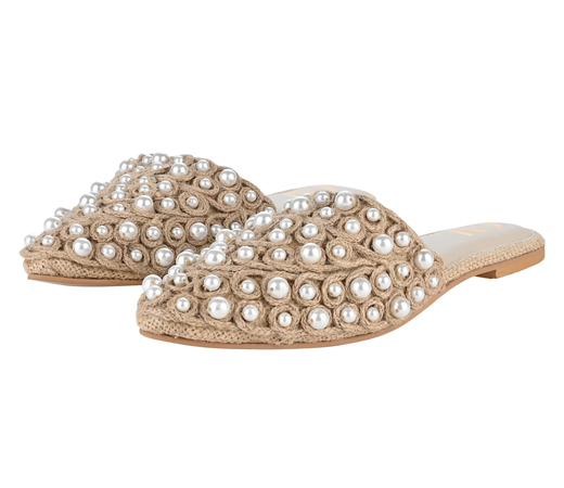 Embellished Beige Mules