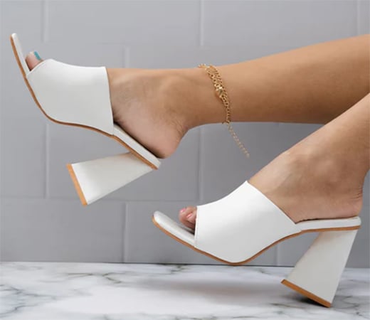 Stylish Solid White Triangle Block Heels for Women & Girls