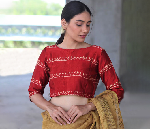 Red Mashru Silk Blouse