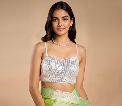 Glitterati White Shimmer Sequinned Blouse GGBL06