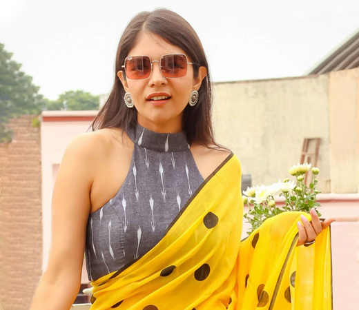 Grey Cotton Ikat Halter Neck Blouse