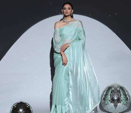 Blue Pearl Organza - Off Shoulder & Back Less Blouse