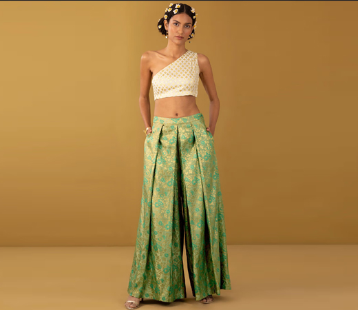 Chanderi Brocade One Shoulder Blouse Off-white