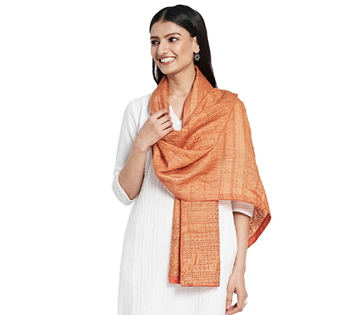 Silk Embroidered Rust Stole