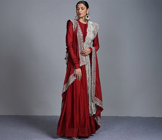 Red Anarkali With Two Dupattas
