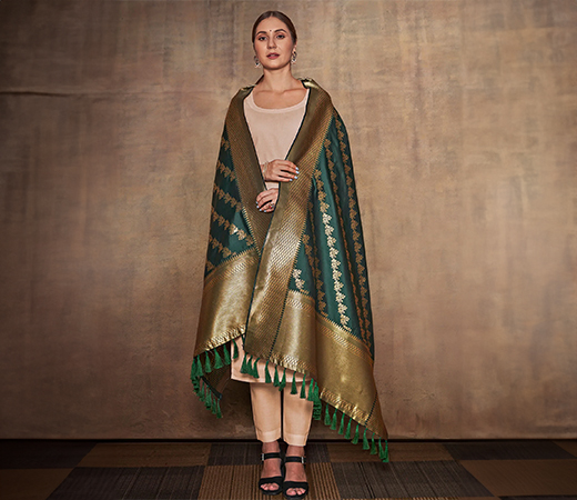 Green Banarasi Zari Woven Dupatta