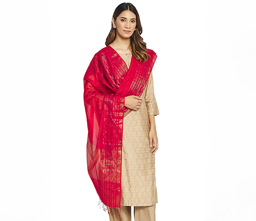 Red Maheshwari Cotton Silk Dupatta