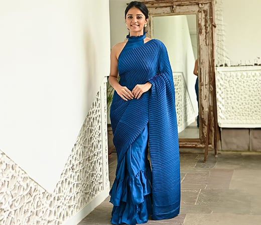Blue Pleated Saree with Stitched Blouse