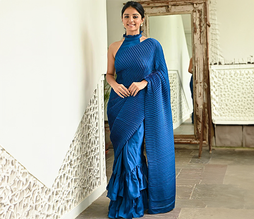 Blue Pleated Saree with Stitched Blouse