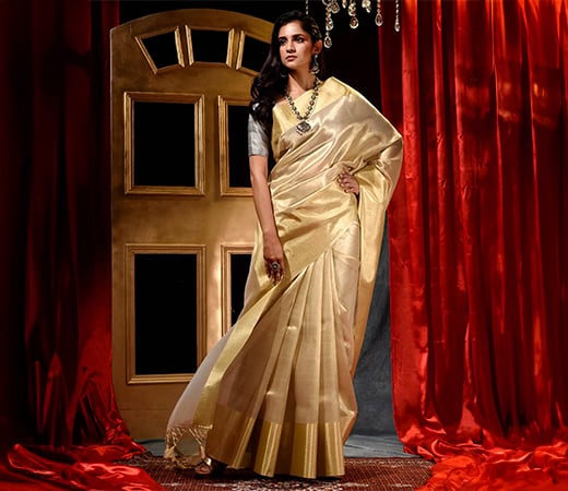 Yellow Party Wear Georgette Pleated Saree with Unstitched Blouse