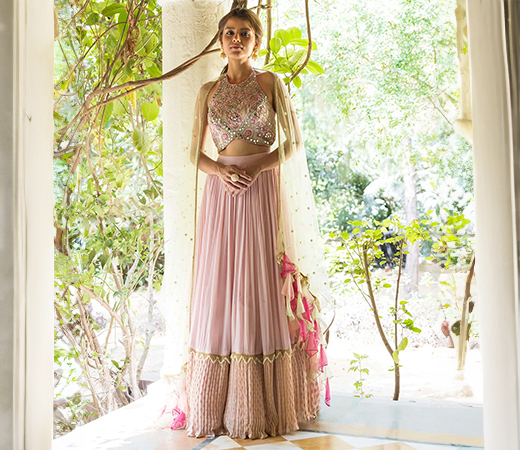 Pink Mirror Work Lehenga Blouse with Contrasting Dupatta