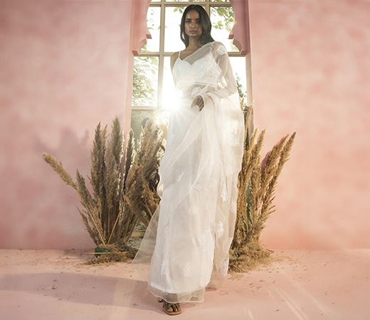 Aarna White Embroidered Organza Pre-stitched Saree