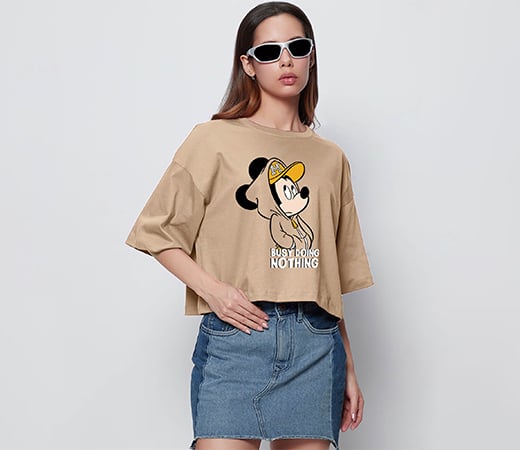 X Official Disney Merchandise Brown Busy Doing Nothing Graphic Oversized T-shirt