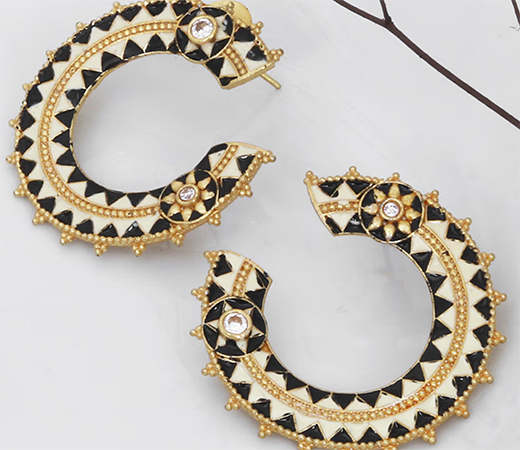Black Crystal Studded Half Hoop Earring For Women