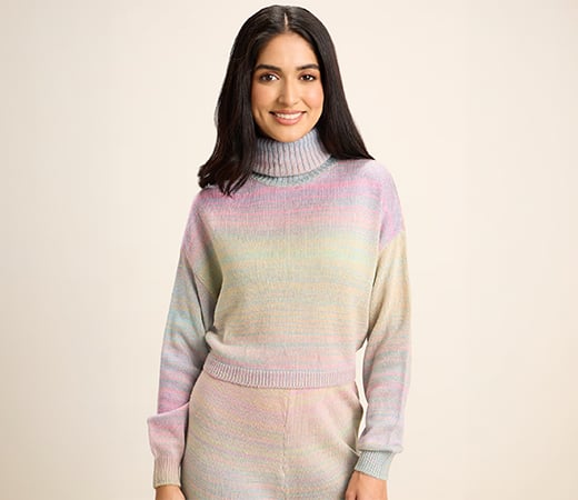 Multicolor Ombre Turtle Neck Boxy Fit Crop Sweater Top