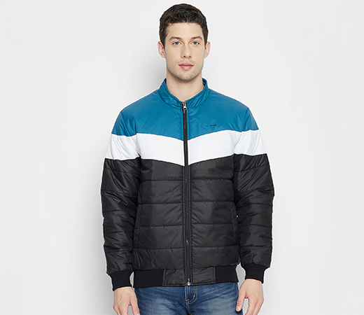 Men's Black Polyester Full Sleeve Mock Neck Jacket