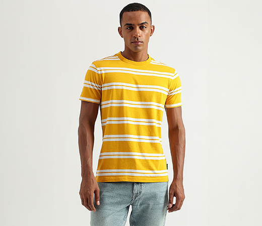 Mens Regular Fit Round Neck Striped T-Shirt