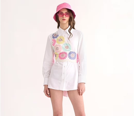 White Organza Half Jacket With Embroidered Colourful Florals