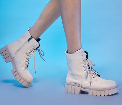 Cream Round Toe Ankle Length Combat Boots