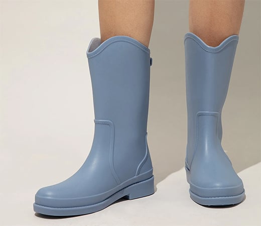 Blue Solid Mid Calf Length Rain Boots