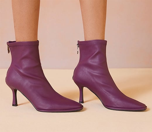 Purple Ankle Length Kitten Heel Boots