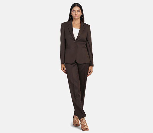 Poly Cotton Pant Suit - Chocolate Brown