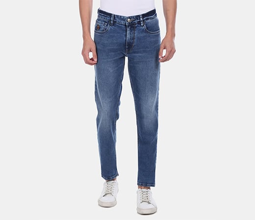 Men Blue Mid Rise Stone Washed Jeans