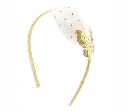 Kids Pretty Gold & White Feather Butterfly Party Hair Band for Girls