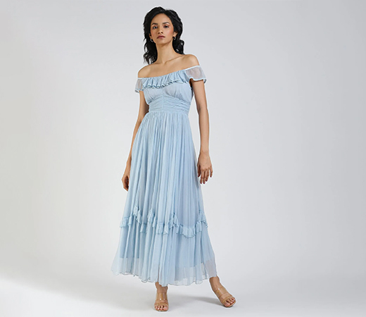 Powder Blue Off Shoulder Maxi Dress