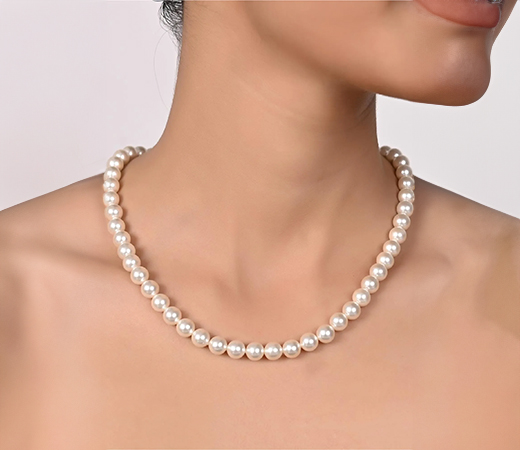 White Shell 8mm Round Pearl String Beads Necklace