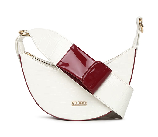 Half Moon Croco Textured Sling Cross Body Bag With Pocket In Handle For Womens