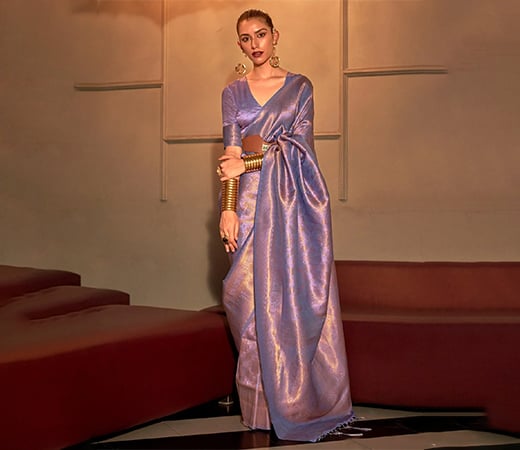 Women Silk Blend Lavender Woven Design Handloom Saree with Unstitched Blouse